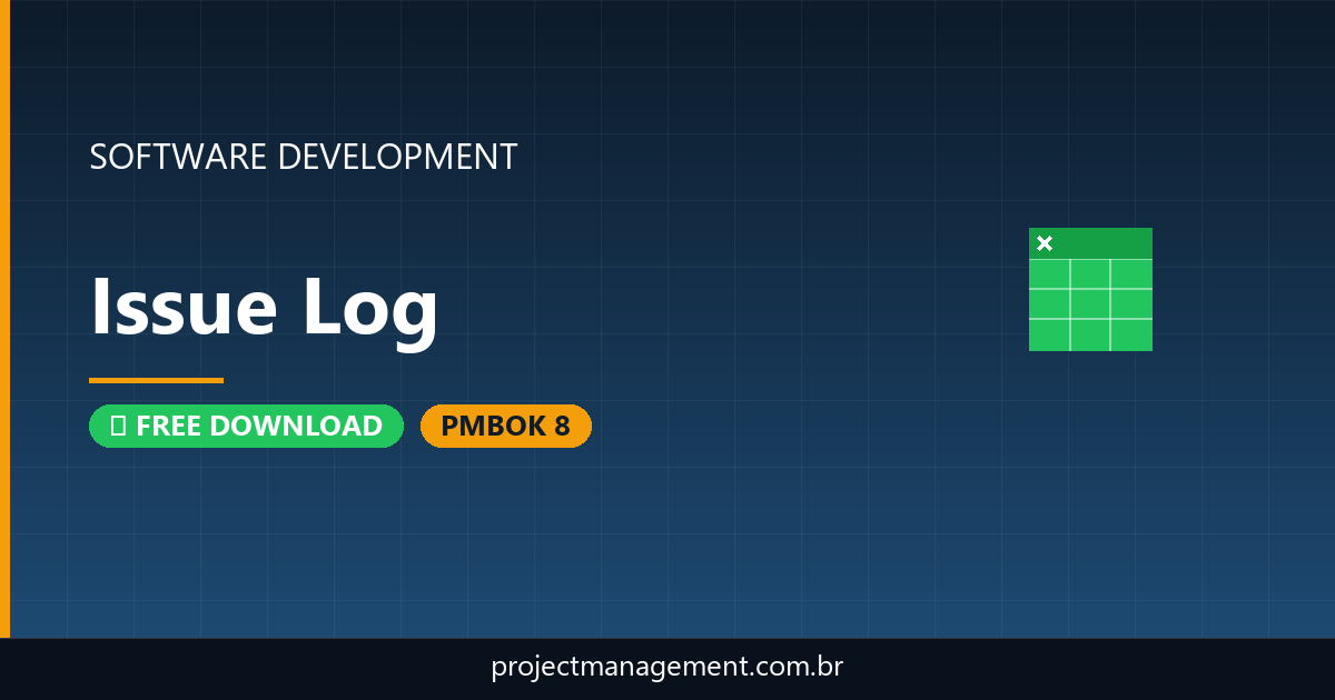 Issue Log Software Development Project — PMBOK 8 Example